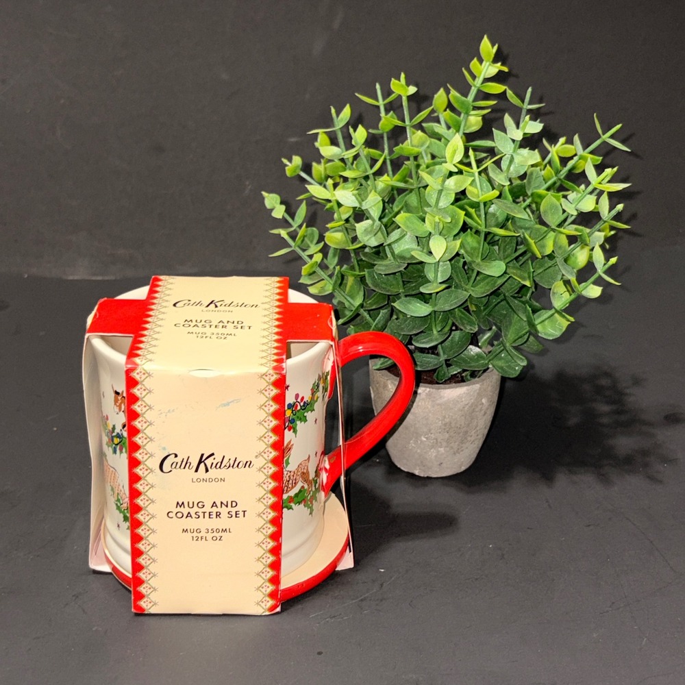 Cath Kidston London Christmas Mug and Coaster Set 12oz Stoneware Holiday Animals